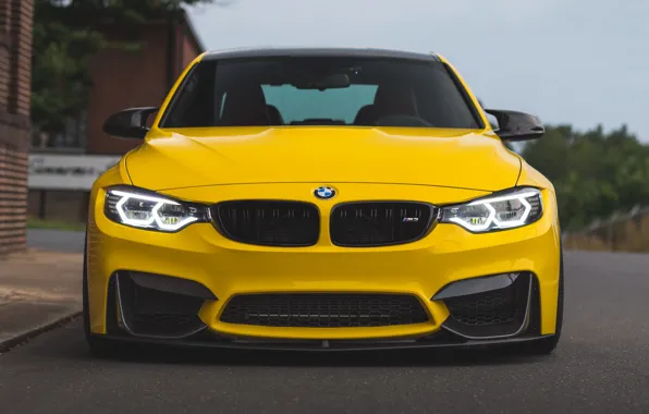 Картинка BMW, Yellow, F80, M3, Front view
