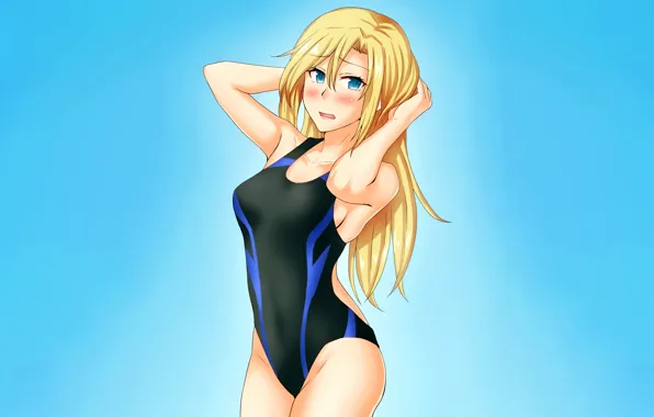 Картинка girl, sexy, cleavage, long hair, boobs, anime, blue eyes, beautiful, pretty, Hornet, swimsuit, breasts, attractive, …