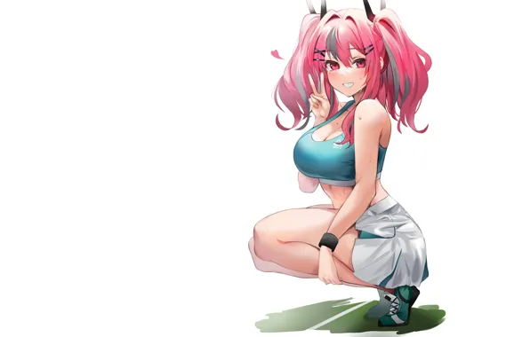 Картинка girl, sexy, pink hair, boobs, anime, pretty, tennis, babe, skirt, oppai, red head, anime girl, …