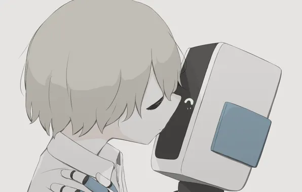 Картинка робот, поцелуй, мальчик, by avogado6