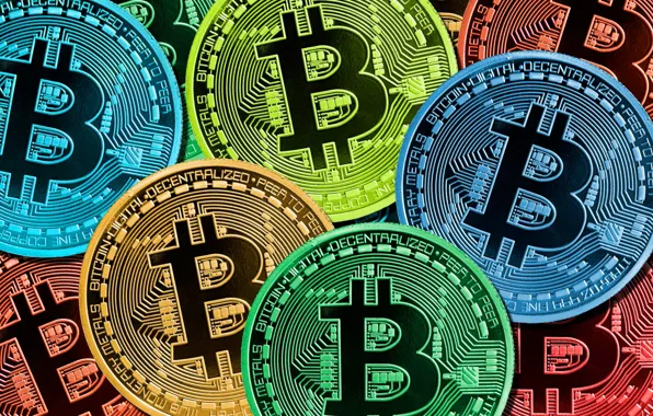 Картинка цветные, монеты, fon, bitcoin, биткоин, btc