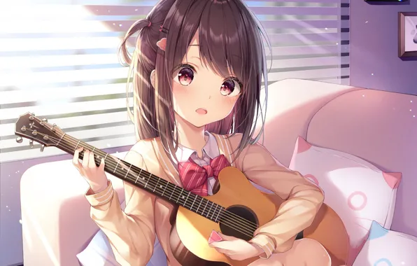 Картинка девушка, гитара, аниме