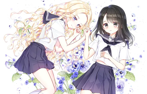 Картинка цветы, девочки, аниме