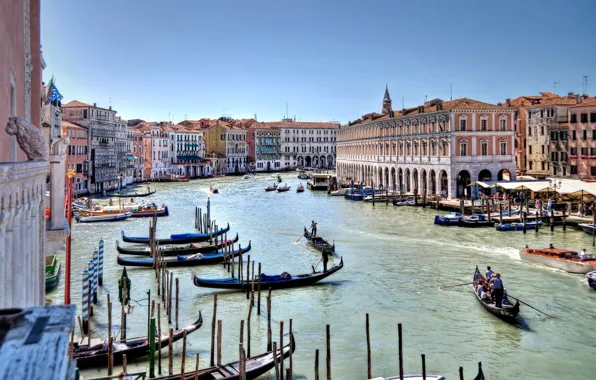 Картинка Италия, Венеция, канал, гондолы