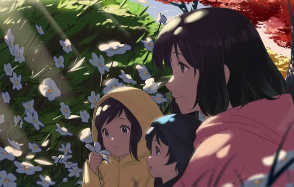 Картинка девушка, цветы, дети, Hana, Yuki, Ookami Kodomo no Ame to Yuki, Ame, by arttssam