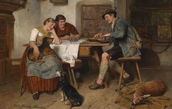 Картинка 1914, German painter, немецкий живописец, oil on canvas, Adolf Eberle, Адольф Эберле, Musikalische Unterhaltung auf …