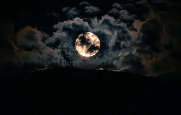 Картинка ночь, луна, лэп
