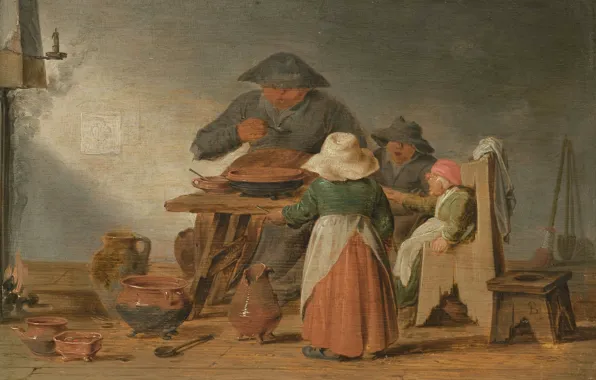 Картинка масло, картина, 1650, Jan Jansz. Buesem, Ян Янс Бэсем, Крестьянская пища