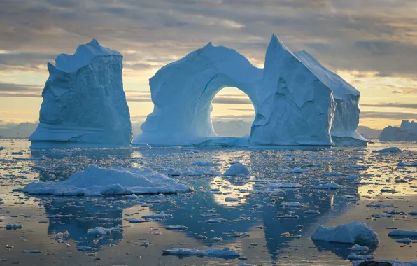 Картинка море, льдины, айсберги, Гренландия, Greenland, Disko Bay, Залив Диско
