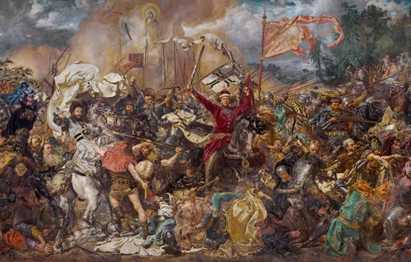 Картинка Доспехи, Картина, Сражение, Лошади, Битва, Воины, Мечи, Jan Matejko, Польский живописец, Грюнвальдская битва 1410 года, …