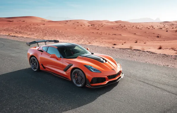 Картинка оранжевый, пустыня, Corvette, Chevrolet, ZR1, 2019