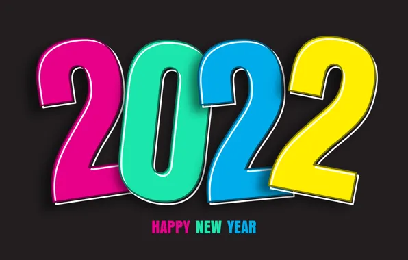 Картинка colorful, цифры, Новый год, черный фон, new year, happy, figures, 2022