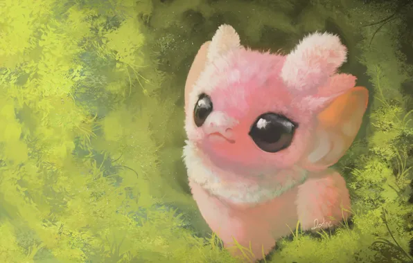 Картинка трава, розовый, фэнтези, зверек, by Qostine