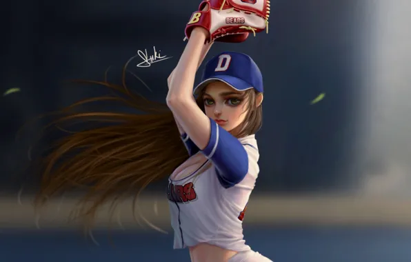 Картинка girls, anime, cap, ball, baseball player