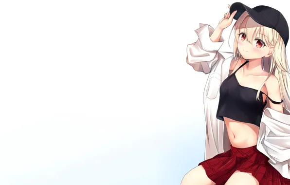 Картинка blouse, anime, red eyes, cap, white hair, short skirt