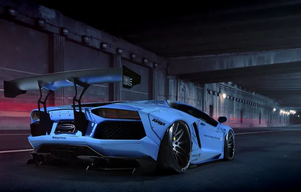 Картинка Lamborghini, Blue, Spoiler, Rear View