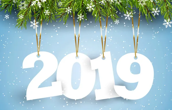 Картинка Новый Год, цифры, winter, background, New Year, snowflakes, Happy, 2019