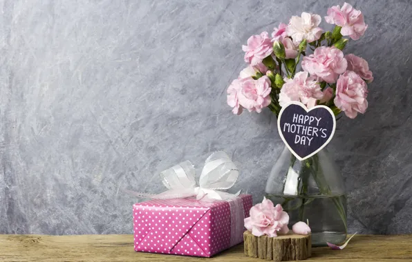 Картинка цветы, подарок, лепестки, розовые, happy, vintage, wood, pink, flowers, beautiful, romantic, gift, mother's day