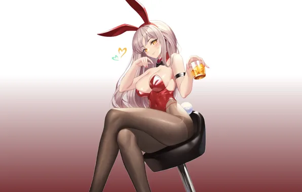 Картинка hot, sexy, legs, boobs, anime, pretty, chair, drinks, bunny, sitting, oppai, sexy legs, bunny girl, …