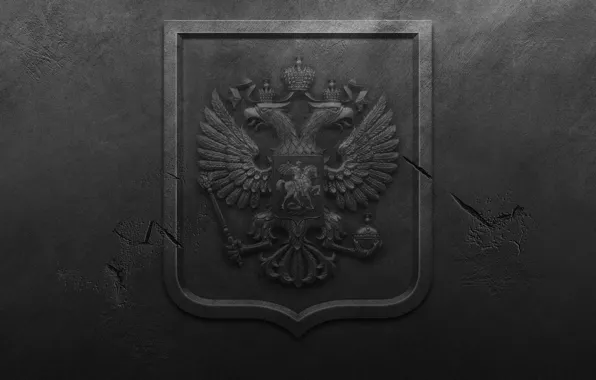 Картинка металл, трещины, стена, герб, герб россии