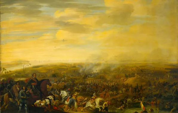 Картинка масло, картина, баталия, Pauwels van Hillegaert, 1630, Принц Морис в битве при Ньюпорте