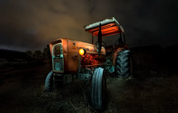 Картинка ночь, фон, трактор