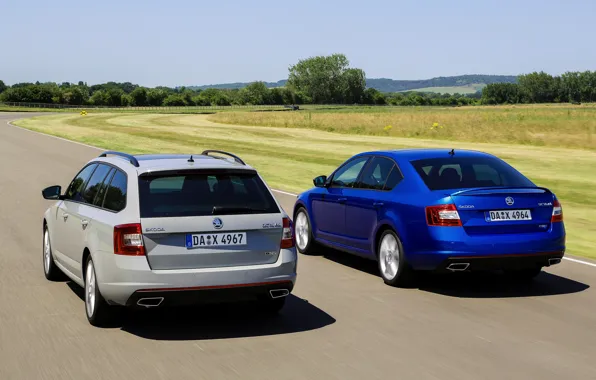 Картинка синий, серый, седан, Škoda, универсал, 2013, Skoda, Octavia RS, Octavia Combi RS