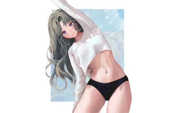 Картинка girl, sexy, panties, anime, babe, cute, bikini bottom, tummy, shirt, stretching, anime girl, anime babe, …