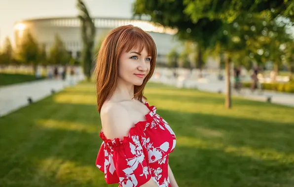 Картинка model, pose, red dress, Георгий Дьяков