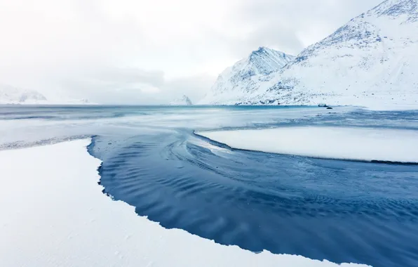 Картинка вода, снег, горы, Норвегия