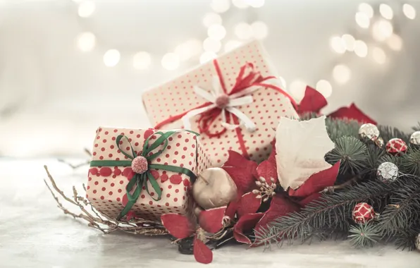 Картинка украшения, Рождество, подарки, Новый год, new year, Christmas, wood, decoration, gift box, fir tree, ветки …