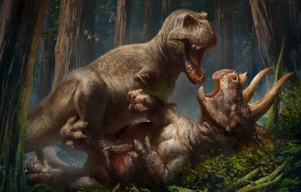 Картинка лес, динозавры, доисторические животные