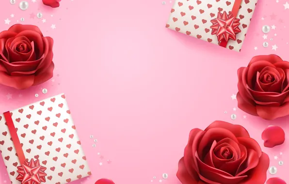 Картинка любовь, цветы, романтика, розы, подарки, red, love, happy, flowers, romantic, открытка, 14 февраля, Valentine's Day, …