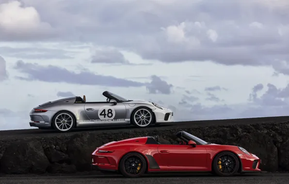 Картинка красный, 911, Porsche, в профиль, Speedster, 991, 2019, серо-серебристый, 991.2