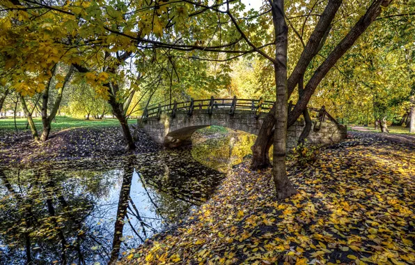 Картинка осень, мост, листва, Санкт-Петербург, Ekaterinhof