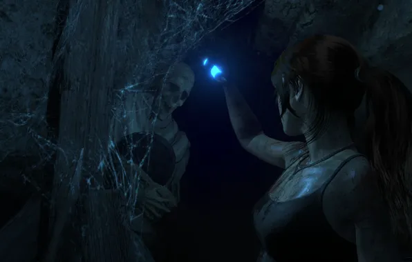 Картинка Паутина, Пещера, Скелет, Lara Croft, Rise Of The Tomb Raider