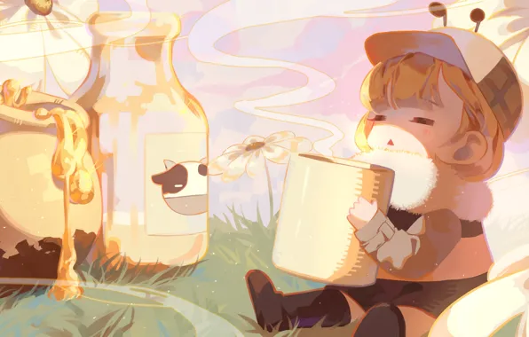 Картинка цветы, мед, девочка, Watson Amelia, виртуальный ютубер Hololive