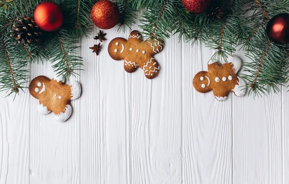 Картинка украшения, Новый Год, печенье, Рождество, Christmas, wood, New Year, cookies, decoration, пряники, gingerbread, Merry, fir …