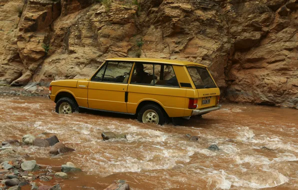 Картинка река, камни, поток, Land Rover, Range Rover, 1970, 4x4, SUV