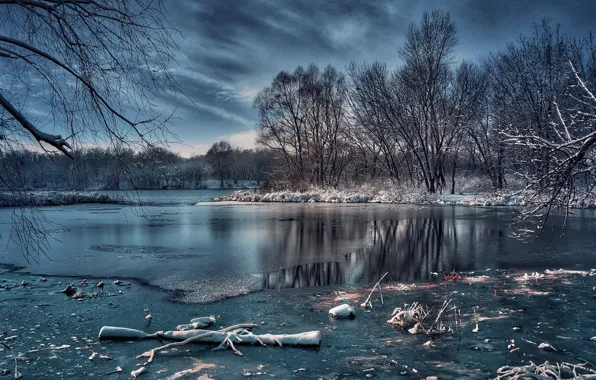 Картинка зима, природа, озеро