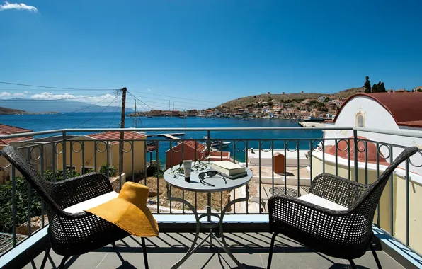 Картинка вилла, Греция, балкон, вид на море, Greece, villa Kalypso, Halki