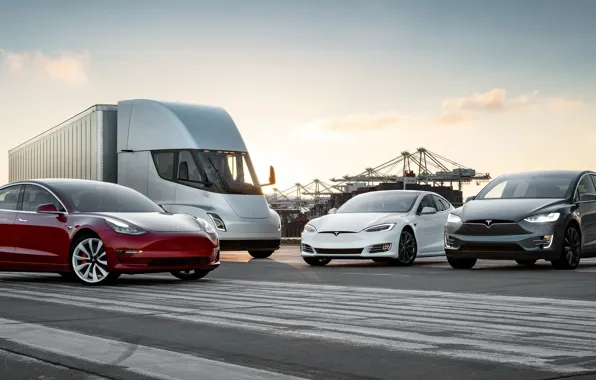 Картинка Tesla, Model S, Model X, Model 3, Electric Car, Semi, Tesla Family