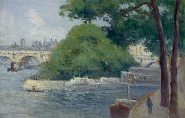 Картинка пейзаж, картина, Максимильен Люс, Maximilien Luce, Берега Сены в Париже