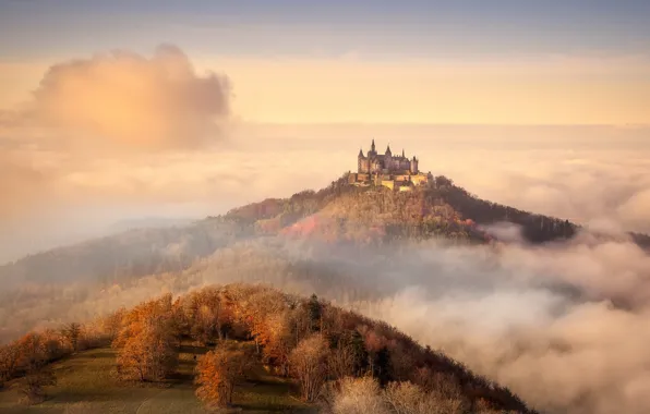 Картинка природа, туман, замок