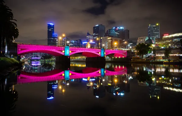 Картинка ночь, мост, огни, Мельбурн