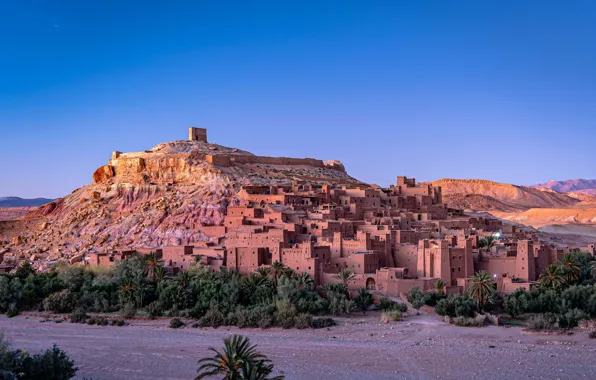Картинка гора, дома, Марокко, Айт-Бен-Хадду