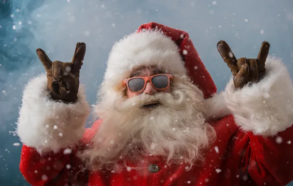 Картинка зима, снег, Новый Год, очки, Рождество, Санта Клаус, happy, Дед Мороз, Christmas, winter, snow, Merry …