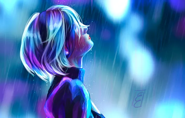 Картинка девушка, дождь, рисунки, Nier: Automata, Ellis Court