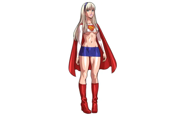 Картинка girl, sexy, legs, mini, comics, blonde, hero, belly, superhero, Supergirl, boots, underboob, miniskirt, heroin, superheroine
