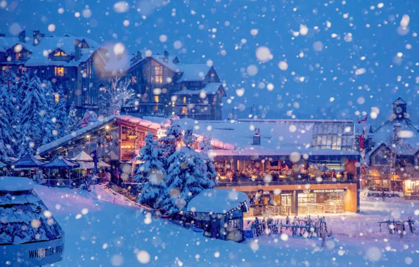 Картинка Дома, Зима, Снег, Канада, Canada, British Columbia, Британская Колумбия, Whistler, Уистлер